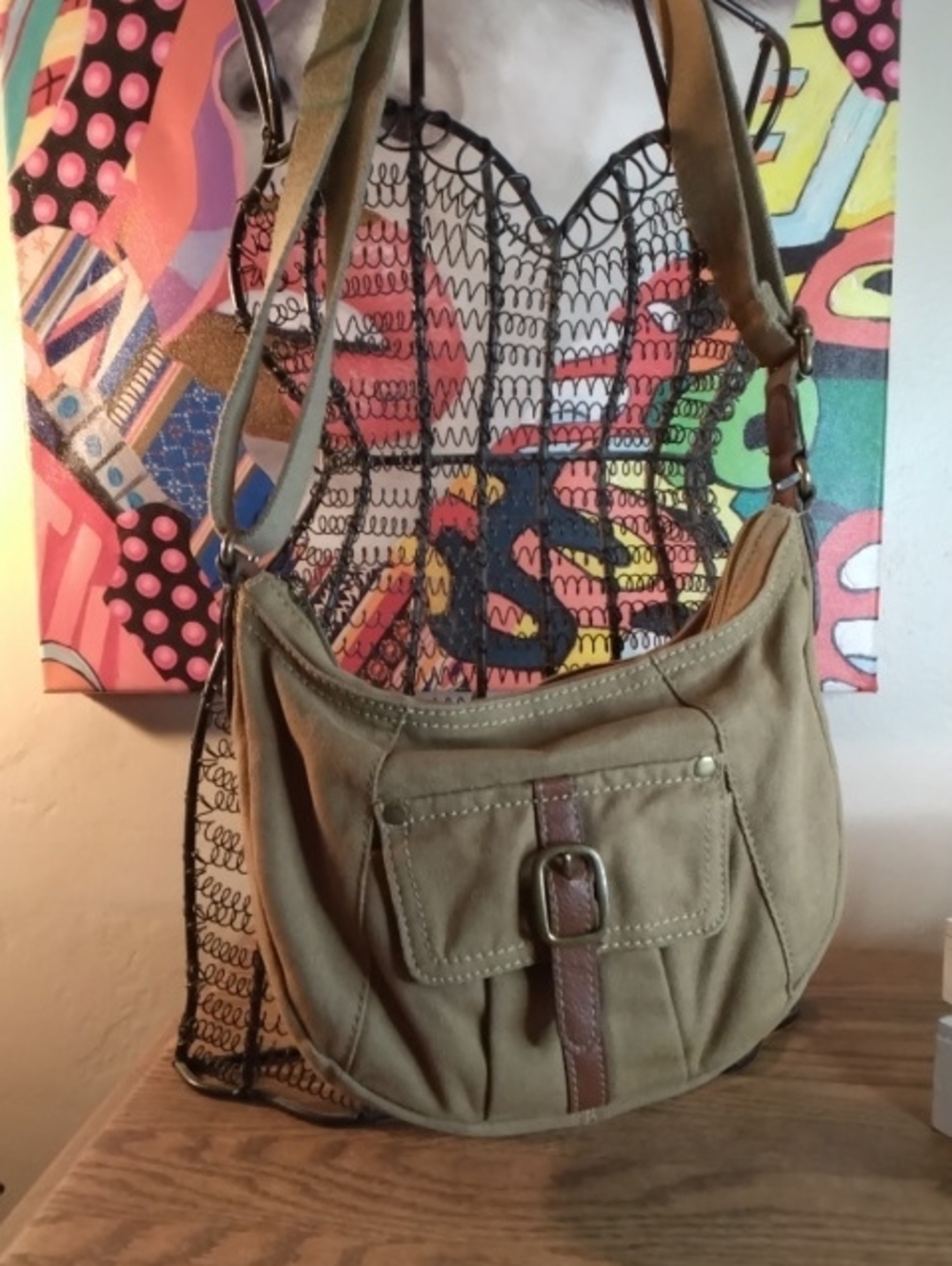 Fossil Casual Canvas Hobo Bag in Olive Green